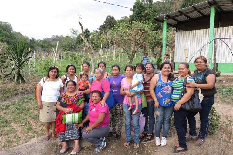 A large group of women, some with children, standing outside.