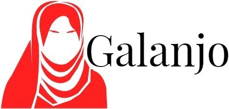 Galanjo logo: Outline of a woman in a head scarf in red.